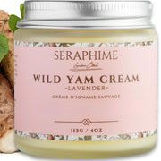 Seraphime Wild Yam Cream jar offers skin hydration for menopause support.