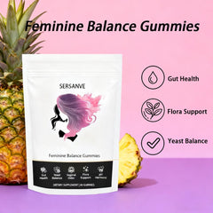 SERSANVE pineapple gummies label communicates vegan, sugar-free formula for clean daily wellness.