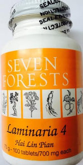 Seven Forests Laminaria 4 tablets bottle front, packaging emphasizes traditional herbal support