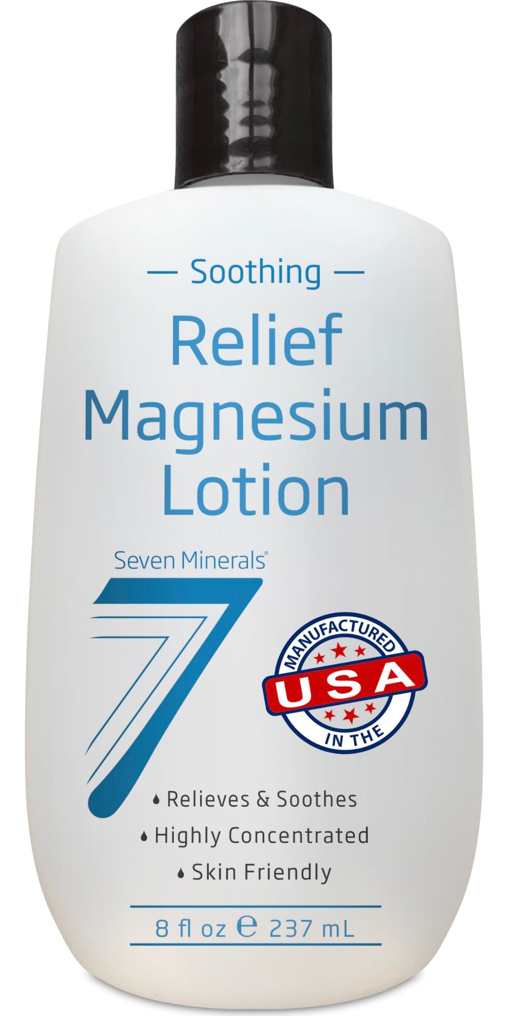 Seven Minerals magnesium lotion bottle showing rich hydration without greasy residue