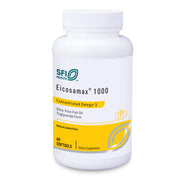 SFI Health Eicosamax 1000TG softgel bottle close-up emphasizing purity and freshness.