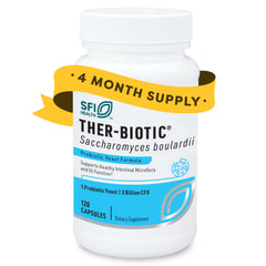 SFI Health Klaire Labs Saccharomyces Boulardii bottle supports digestive balance.