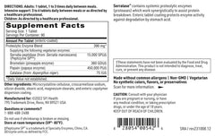 SFI Health Serralase ingredients from papaya and pineapple sources highlighted.