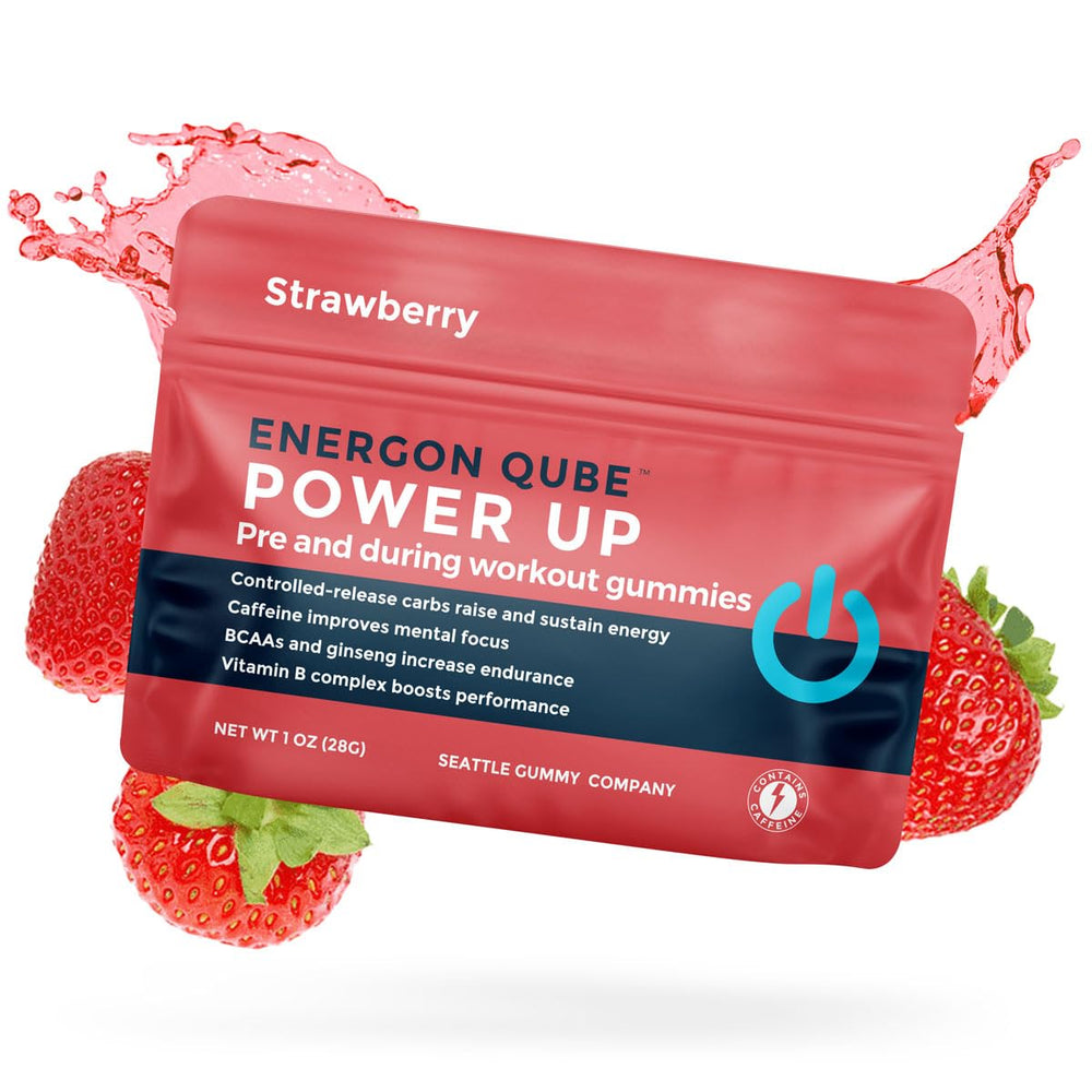 SGC Power Up pre-workout gummies in bottle offering sustained energy for workouts