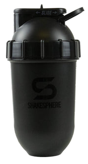 SHAKESPHERE shaker bottle with glossy black cap showing leak-proof design for gym shakes.