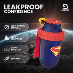 SHAKESPHERE Superman Edition cap close-up showing leak-proof lid