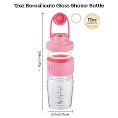 ShakeXpert 12oz glass shaker bottle with stainless steel blending ball for smooth mixing