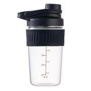 ShakeXpert 16oz glass shaker cap close-up showing spill-proof lid for gym use.