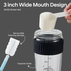 ShakeXpert ergonomic handle glass shaker ready for on-the-go workouts.