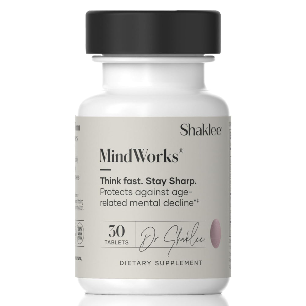 Shaklee MindWorks bottle front for daily focus support.
