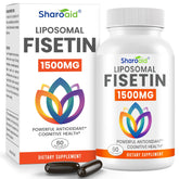 Sharoaid liposomal fisetin bottle showing high-potency formula