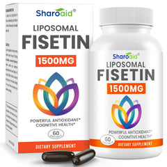 Sharoaid liposomal fisetin bottle showing high-potency formula