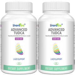 Sharoaid Tudca liver-support bottle showing 1200 mg formula for daily liver care.