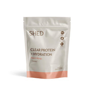 Shed Nutrition Clear Protein with electrolytes, glass pour shows fast-absorbing post-workout hydration