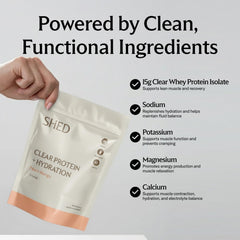 Shed Nutrition Clear Protein no-bloat texture close-up demonstrates smooth mixability