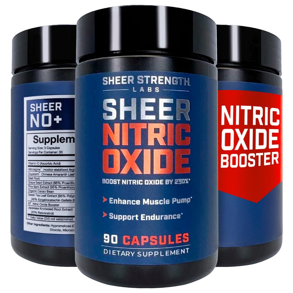 Sheer Strength Labs Nitric Oxide supplement bottle ready for workouts