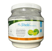 Sheló NABEL bottle-front shows lime-flavored collagen with glucosamine for skin elasticity and joint support.