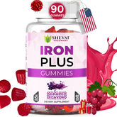 Shevat Vitamins 90 iron gummies bottle shows grape-flavored daily iron support