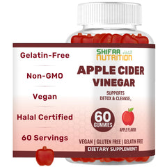 SHIFAA NUTRITION halal ACV gummies packaging shows vegan, non-GMO formula.
