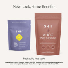 SHII AHCC daily capsules close-up highlighting vegan, gluten-free immune support.
