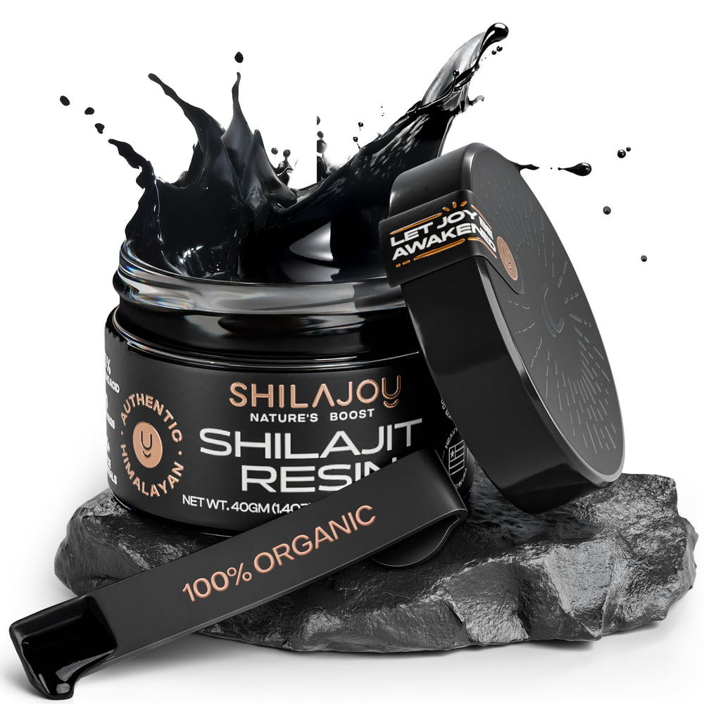 SHILAJOY Organic Shilajit Resin bottle highlights Himalayan purity and energy support