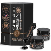 SHILAJOY Shilajit Resin jar close-up shows rich amber color for energy support