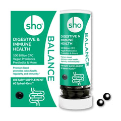 SHO Balance bottle pour showing easy to use daily probiotic routine