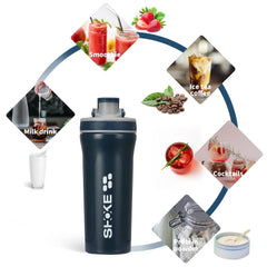 SHOKE shaker with dual mixing tools for quick, lump-free drinks.