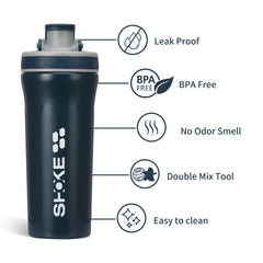 SHOKE leak-proof blue-handled shaker bottle ideal for gym sessions.