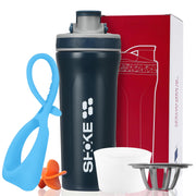 SHOKE stainless steel shaker with blue cap for shakes on the go.