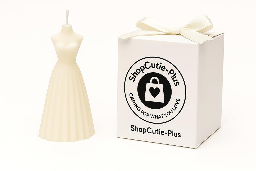 ShopCutie-Plus White Dress Candle, chic centerpiece for elegant home decor.