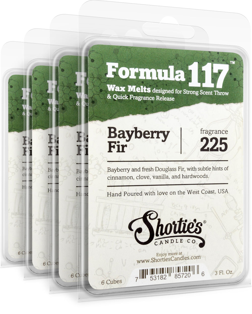 Shortie's Bayberry Fir wax melts cubes emit rich holiday fragrance.