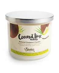 Shortie's Coconut Lime Verbena candle triple-wick lit for vibrant room fragrance