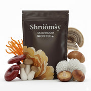 Shroomsy Mushroom Coffee cup with steam shows creamy texture for a smooth morning.