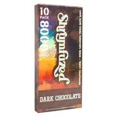 Shrumfuzed-dark-chocolate-gummy-closeup highlights chocolate coating and focus-friendly appeal.