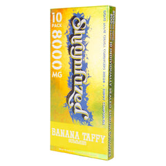 Shrumfuzed banana-taffy gummy bite shown for flavor appeal.