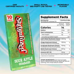 Shrumfuzed open box contents and label displaying child-resistant packaging safety benefit