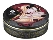 Shunga Massage Candle Sparkling Strawberry Wine bottle-pour demonstrates warm oil ready for a massage.
