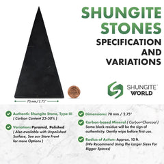 Shungite World polished pyramid 70mm enhances desk calm and focus.