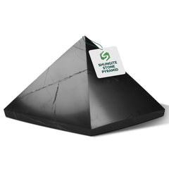 Shungite World pyramid closeup polished surface promotes energy balance and focus