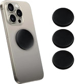 Shungite World 50 mm polished sticker plate on device for protective energy.