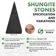 Shungite World tall pyramid 30mm chakra energy promotes calm focus at home or office