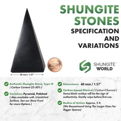 Shungite World tall pyramid top view, enhances focus at your workspace.