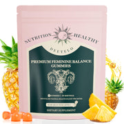 Shytrouy Premium Feminine Balance gummies bottle closeup for daily wellness support.