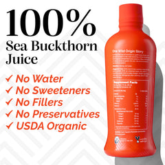 SIBU Omega-7 Pure ingredients label emphasizes 100% organic sea buckthorn