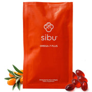Sibu Sea Buckthorn Omega-7 Plus bottle with golden softgels.