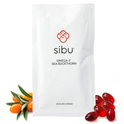 Sibu Omega-7 softgels packaging highlighting premium Himalayan source for skin support