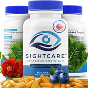 SightCare Lutein and Zeaxanthin capsules bottle promotes daily eye health support.