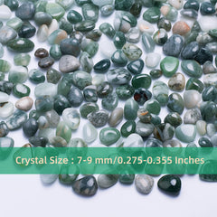 SigMntun moss agate chips close-up showing earthy greens for DIY projects.