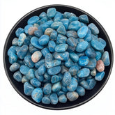 SigMntun blue apatite chips close-up showing natural shine for crystal grids